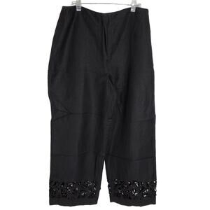 Larry Levine Womens Cropped Pants Size 8 Cropped Embroidered Detail Linen Blend